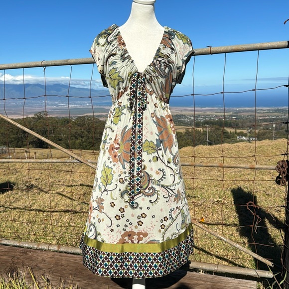 Hale Bob Handbags - Hale Bob Boho Printed Silk Short Sleeve Knee length Dress M